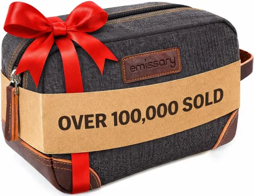 Miniatura 8 de emissary Bolsa de Aseo para Hombre de Cuero y Lona Bolsa de Aseo de Viaje Kit Dopp para Hombre Bolsa de Afeitar para Accesorios de Viaje, Marrón