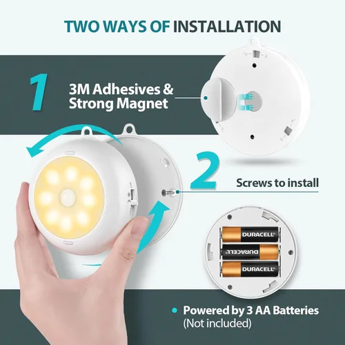 Miniatura 5 de Reoshine - Luz de sensor de movimiento para interiores, funciona con pilas AA, iluminación debajo del gabinete, luces LED adhesivas magnéticas