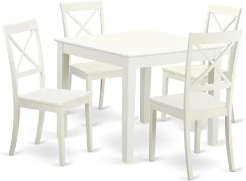 Miniatura 25 de HomeStock El juego de mesa de comedor de 5 piezas incluye una mesa de cocina ovalada con hojas y 4 sillas de comedor Parson de piel sintética
