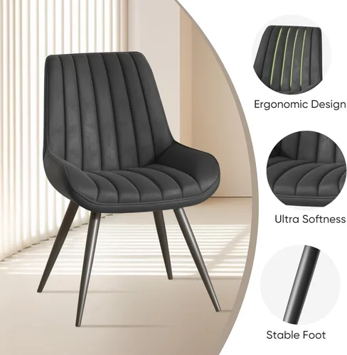 Miniatura 3 de Nalupatio Juego de 2 sillas de comedor modernas, cómodas sillas de comedor con cojines gruesos, sillas laterales tapizadas de tela con patas de Negro