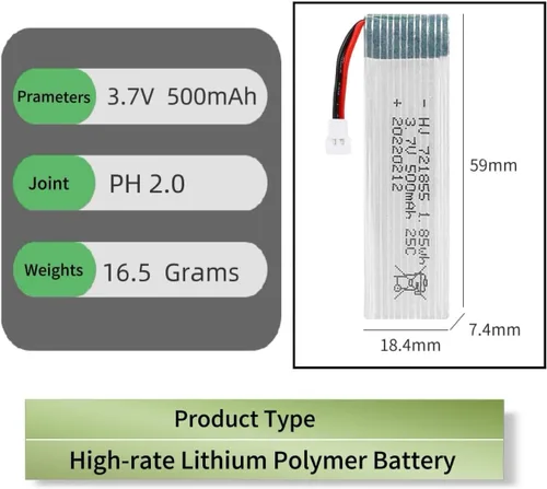 Miniatura 2 de 3.7V 721855 500mAh 25C RC Avión Batería Drone Li-ion Batería para U815A U818A U819A FPV UAV Control Remoto Aviones Control Remoto UAV Quadcopter