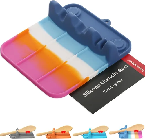 Miniatura 8 de Soporte para cucharas, soporte de cuchara de silicona para estufa con almohadilla de goteo, adecuado para múltiples utensilios de cocina, soporte
