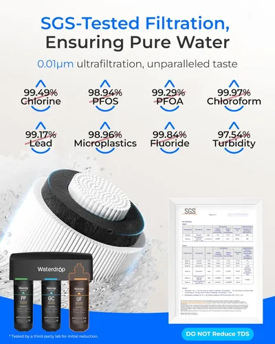 Miniatura 7 de Waterdrop TSB-UF - Sistema de filtro de agua para debajo del fregadero de 0.01 μm, sistema de filtración de agua de 9 capas debajo del fregadero