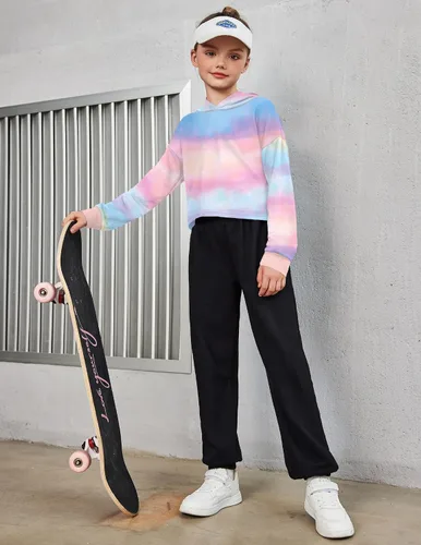 Miniatura 3 de Arshiner - Sudadera corta con capucha y manga larga con teñido batik para niñas