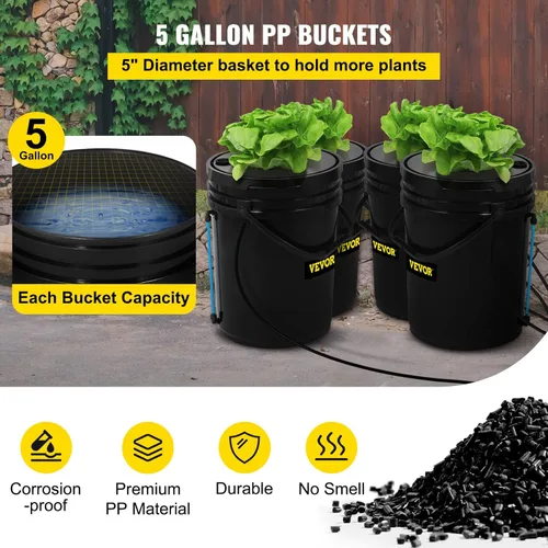 Miniatura 3 de VEVOR Sistema Hidropónico DWC, 5 Galones 4 Cubetas, Cubo de Cultivo de Agua Profunda, Kit de Cultivo Hidropónico con Bomba, Piedra de Aire