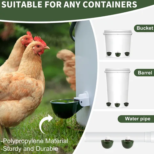 Miniatura 3 de Paquete de 12 tazas de agua para pollo, cuenco alimentador automático de llenado, sistema de riego por gravedad para aves de corral, dispensador