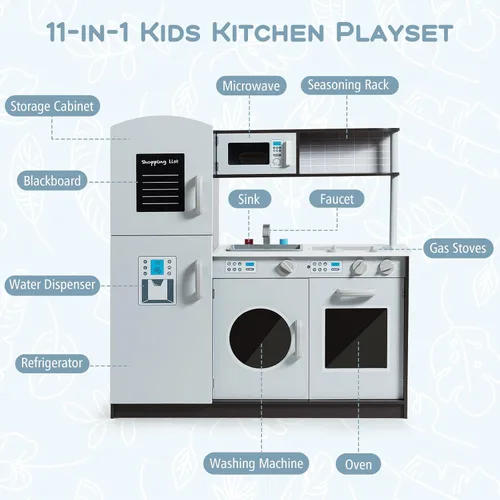 Miniatura 3 de Juego de cocina, juego de cocina de madera para niños con microondas, refrigerador, lavadora, fregadero, accesorios de cocina, hornos, juguetes