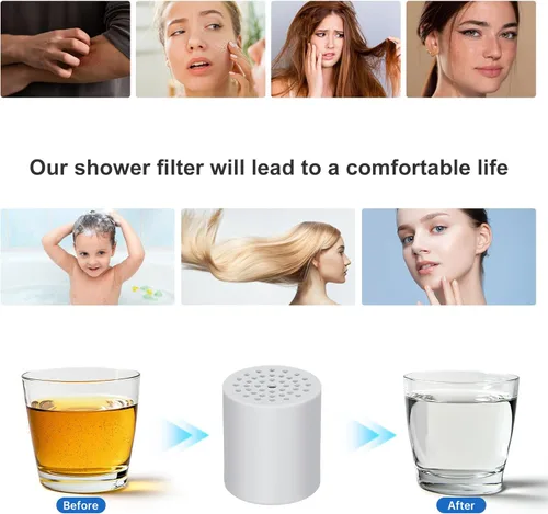 Miniatura 4 de Paquete de 6 cartuchos de repuesto para filtro de ducha, cabezal de filtro de ducha de 20 etapas para agua dura, universalmente compatible