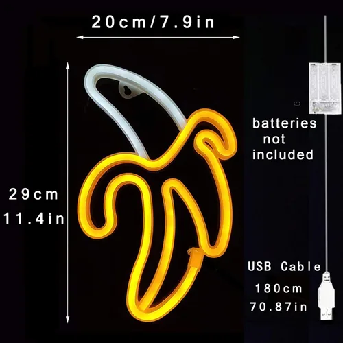 Miniatura 6 de ENUOLI Letreros de neón de plátano, luz de neón de plátano de 11.4 x 7.9 pulgadas, luces LED de neón para decoración de pared, lámparas nocturnas