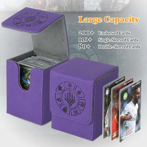 Miniatura 2 de Arkeiliy Caja de cartas de almacenamiento MTG de más de 110 unidades, con funda para tarjetas, fundas coleccionables para Magic Commander y más