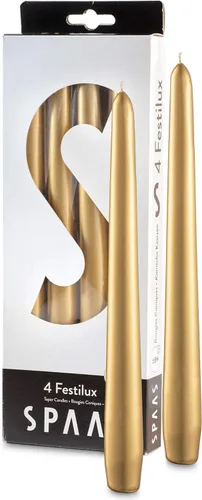 Paquete de 4 velas cónicas de oro, velas doradas de 9 pulgadas de alto para Navidad, 8 horas de duración para decoración del hogar, boda, vacaciones
