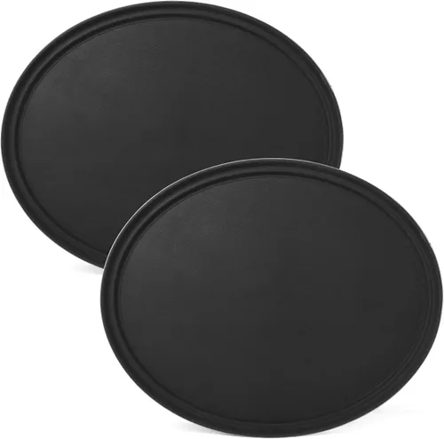 Miniatura 12 de CURTA Paquete de 2 bandejas antideslizantes de grado restaurante, NSF, ovalada de 19 x 23 pulgadas, bandeja redonda forrada de goma de plástico