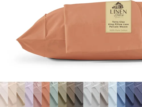 Miniatura 58 de Linen Home Juego de fundas de almohada King de 500 hilos, fundas de almohada 100 % algodón de fibra larga, juego de 2 fundas de almohada de satén