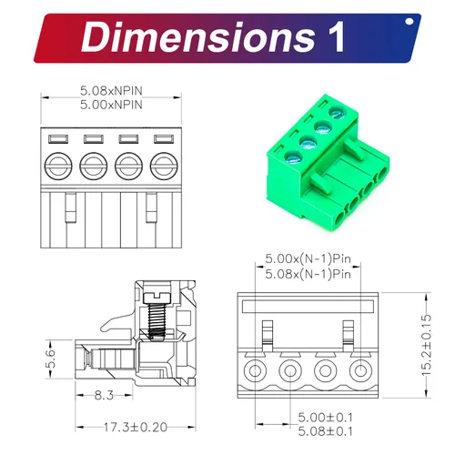 Miniatura 2 de Tcenofoxy - Conector Phoenix de 0.200 in 2/3/4/5/6/7/8/9/10/11/12/13/14/15/16/18/20/24 pines Phoenix Connector conector de bloque de terminales