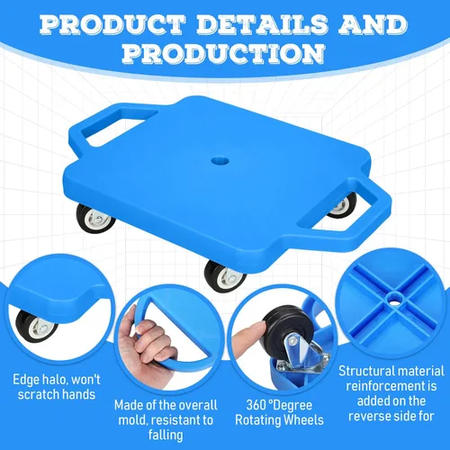Miniatura 2 de Jerify 4 piezas de patinete deportivo con asas, ruedas de plástico, patineta para sentarse en el suelo, para niños, gimnasio, actividades en Azul