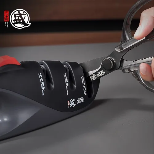 Miniatura 5 de MITSUMOTO SAKARI Afilador de cuchillos japonés de 3 etapas, afilador de cocina ajustable con ranuras gruesas, finas y para tijeras para cuchillos