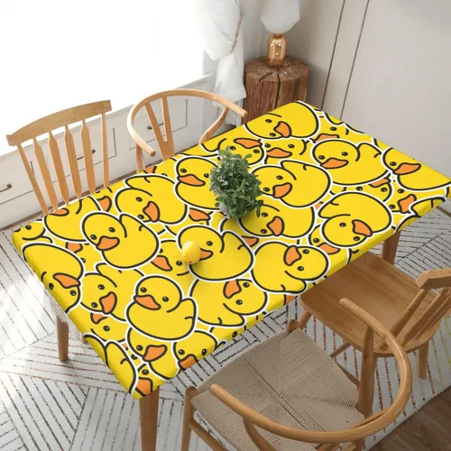 Miniatura 36 de Fiokroo Mantel de Flores de Crisantemo Azul, Amarillo y Azul Marino con Borde Elástico, Mantel Redondo Lavable y Reutilizable Cubierta de Mesa