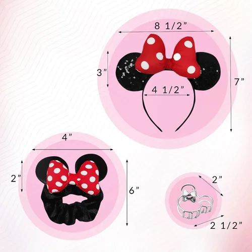 Miniatura 4 de Styla Hair Juego de diadema icónica de 3 piezas con orejas de Mickey - Scrunchies, clip de pinza y diadema de oreja abombada para mujeres