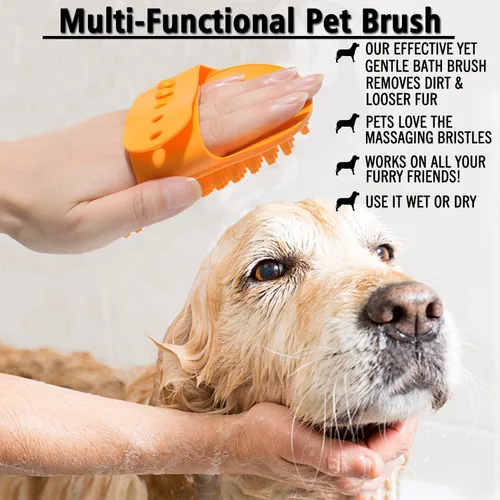 Miniatura 4 de Cepillo de aseo para perros, champú para mascotas, cepillo de baño, peine de goma de masaje calmante con mango de anillo ajustable para perros