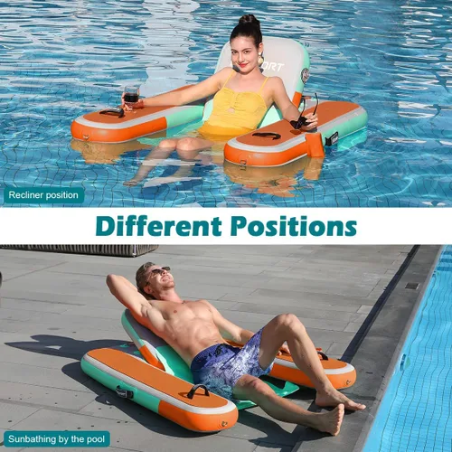 Miniatura 4 de FBSPORT Tumbona inflable para piscina para adultos, silla flotante de agua, balsa flotante de piscina con soporte para tazas y respaldo
