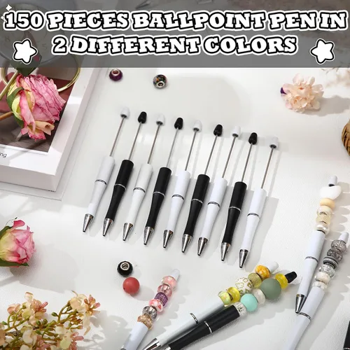 Miniatura 5 de Kosiz 150 piezas de bolígrafos con cuentas de plástico a granel, tinta negra, surtido de bolígrafos con cuentas, bolígrafo de regalo para regalos