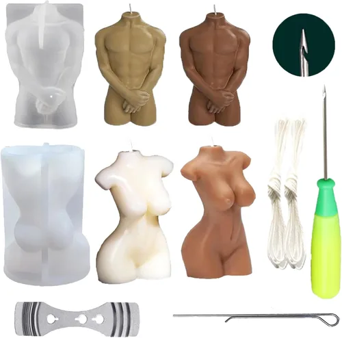 Molde para hacer velas corporales masculinas y femeninas, 2 moldes de silicona con punzón de molde y aguja de gancho para velas para decoración del