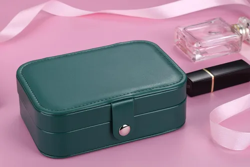 Miniatura 7 de Joyero de viaje, organizador de joyas pequeño de piel sintética para mujeres y niñas, mini estuche de viaje portátil de doble capa, cajas