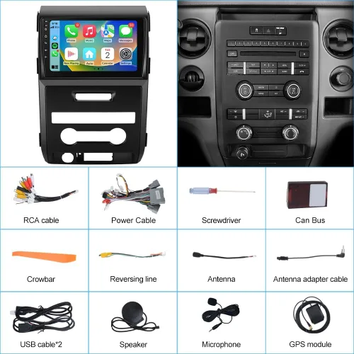 Miniatura 9 de Estéreo del coche para Ford F150 2009 2010 2011 2012, Android 13 coche radio 9 pulgadas pantalla táctil con inalámbrico CarPlay/Android Auto AM FM