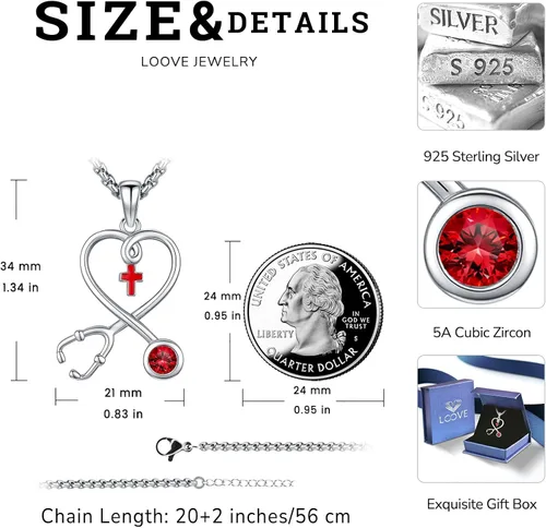 Miniatura 52 de Collar de alas de ángel de plata de ley 925, ángel de la guarda, enfermera RN caduceo, dije de ángel de cristal, joyería de regalo para mujer