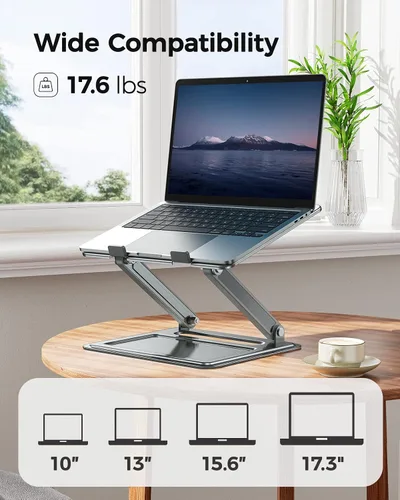 Miniatura 4 de LORYERGO Soporte ajustable para laptop, portátil para portátiles de 17.3 pulgadas, soporta hasta 17.6 libras, postura ergonómica y disipación de Gris