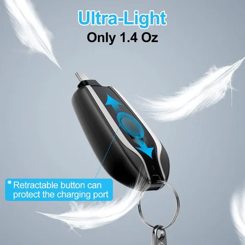 Miniatura 3 de Cargador portátil con llavero para USB C, mini cápsula de energía de emergencia de 2000mAh, pequeño cargador de teléfono celular Android, banco
