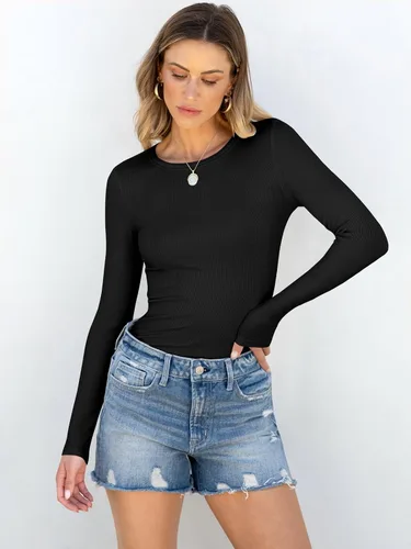Miniatura 2 de ANRABESS - Camisetas de manga larga para mujer, de punto acanalado, ajustadas, básicas, 2025, informales, para usar a capas o debajo del uniforme