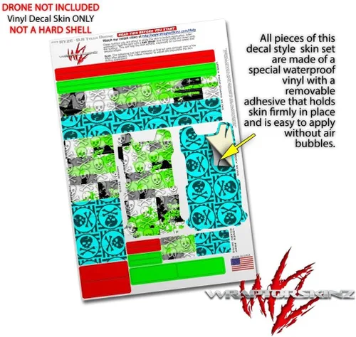 Miniatura 4 de Paquete de 2 calcomanías de piel para DJI Ryze Tello Drone Checker Skull Splatter Green Drone no incluido