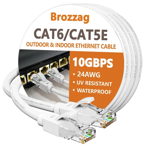 Miniatura 14 de Cable Ethernet de 10 pies para Cat6/Cat5E, 10 Gbps compatible con Cat8/Cat7, cable de red 24AWG para interiores y exteriores, entierro directo