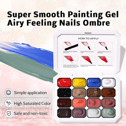 Miniatura 3 de Sponge Pat Paint Gel de Uñas, Gel Degradado para Uñas Ombre, Rubor de Uñas Floreciente Aura Uñas Removedor de Dibujo Pintura Floral Arte de Uñas 16