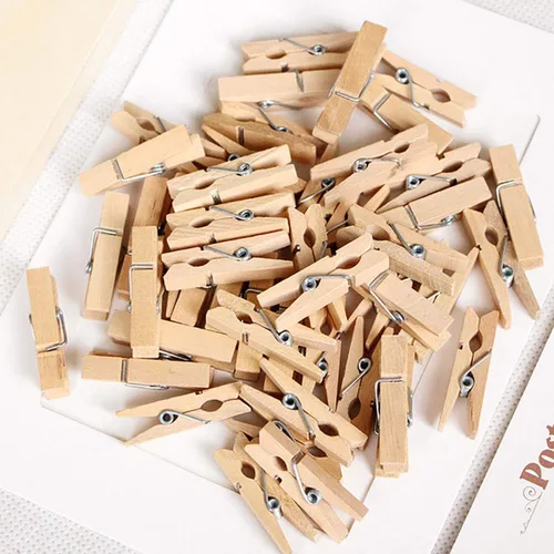 Miniatura 5 de Alfileres de madera para ropa, 100 piezas de color madera de 1.3 pulgadas (1.4 in) pequeños clips de madera con cordel de yute de 33 pies para clips