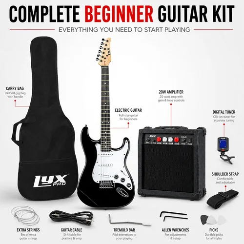 Miniatura 2 de LyxPro Kit completo de guitarra eléctrica de 39 pulgadas para principiantes, tamaño completo con amplificador de 20 W, el paquete incluye todos