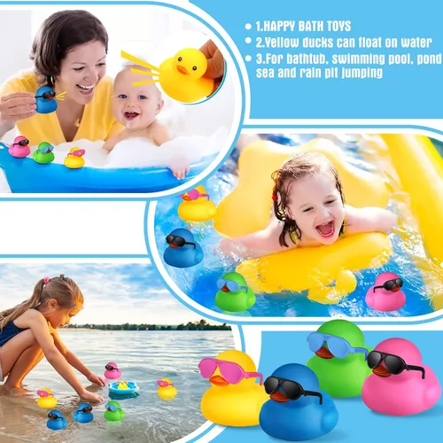 Miniatura 5 de Chivao 48 piezas de mini patos de goma con lentes de sol a granel de pato pequeño regalo juguetes para bañera para crucero de vacaciones fiesta