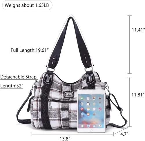 Miniatura 30 de Angel Barcelo - Bolsa de hombro amplia para mujer, diseño Hobo, cuero lavado