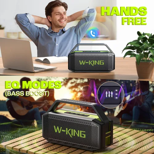Miniatura 5 de Altavoz Bluetooth portátil de 100 W (pico) fuerte con graves profundos, altavoces impermeables W-KING IPX6 Bluetooth inalámbrico, radiador pasivo