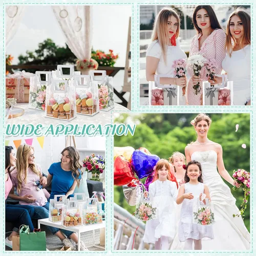 Miniatura 3 de Jetec 20 bolsas de regalo de PVC transparente blanco con asas a granel, bolsas de regalo de fiesta reutilizables para bodas, despedidas de soltera