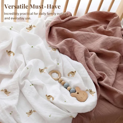 Miniatura 4 de POMISO Mantas envolventes de muselina para niños y niñas, mantas de recepción para recién nacidos, paquete de 4 mantas suaves y transpirables