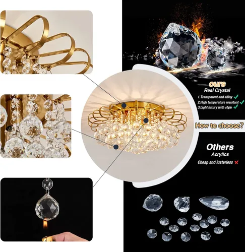 Miniatura 6 de CVKASH Candelabro de cristal de 4 luces moderno semi empotrado lámpara de techo iluminación de techo para sala de estar, pasillo, comedor, cocina