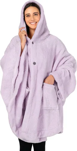 Miniatura 15 de PAVILIA Angel Wrap Hooded Blanket Poncho, Wearable Blanket Throw Wrap Poncho for Women Adult, Cozy Fluffy Sherpa Shawl Cape