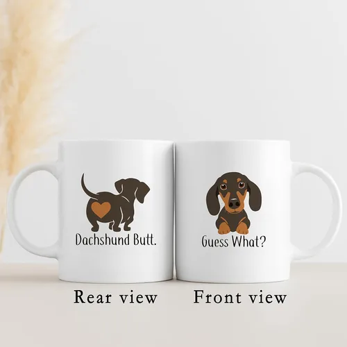Miniatura 2 de QUICQOD Taza divertida de perro salchicha para mamá y amantes, taza de café blanca, adivina qué trasero de 11 onzas, regalo de Navidad, Acción