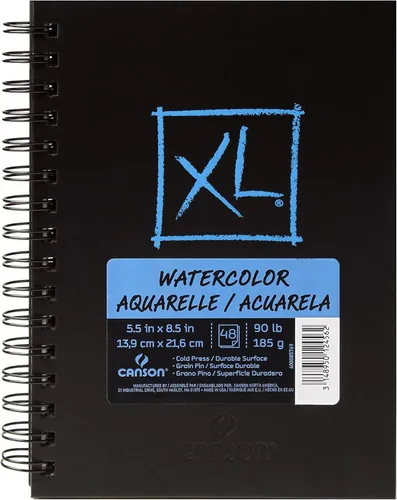 Canson Serie XL Libro de Arte para Acuarela, Papel Blanco de Peso Medio, Encuadernación con Alambre Lateral, 48 Hojas, 5.5 x 8.5 pulgadas