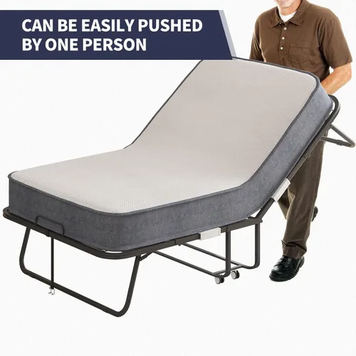 Miniatura 7 de ijuicy Cama plegable con colchón de 4 pulgadas, cama plegable de 75 x 38 pulgadas con 4 ruedas bloqueables y marco fuerte y resistente, cama