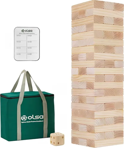 Miniatura 8 de Olsa Torre Gigante Tumble Tower de 57 Piezas de Bloques de Madera Apilables Juegos de Patio con Bolsa de Transporte Juego Clásico