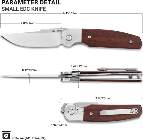 Miniatura 4 de Cuchillo pequeño EDC de 2.8 pulgadas, hoja de punta de acero D2, mango de madera, cuchillo de bolsillo plegable para hombres y mujeres, para llevar