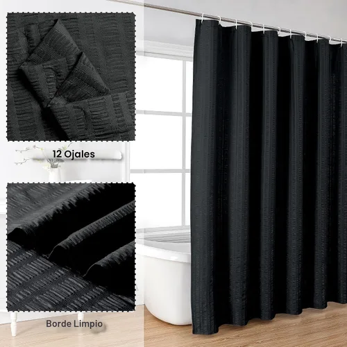 Miniatura 2 de Aiyufeng Moga - Cortina de ducha de tela impermeable con relieve 3D, calidad de hotel, suave cortina de ducha negra, tela ligera y lavable a máquina